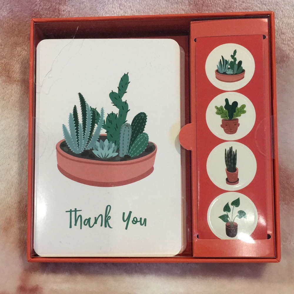 Potted Plants Succulents Cactus Thank You Note Boxed Set 12 notes 4 designs NWT